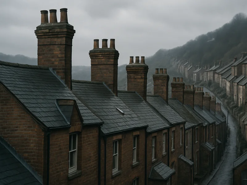 Brick chimneys on historic rooflines in Butte, MT