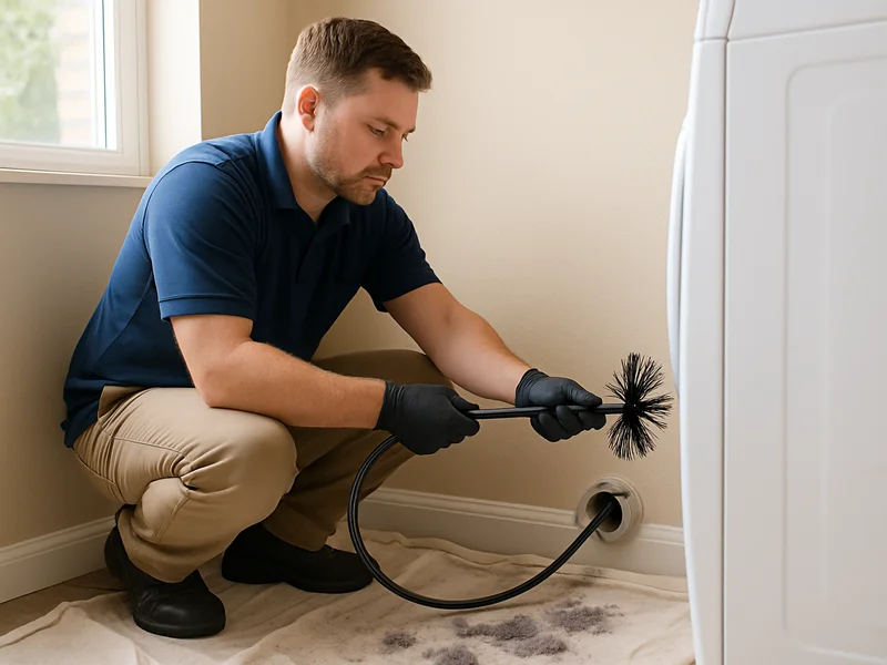 Rotary brush being fed into a dryer vent duct